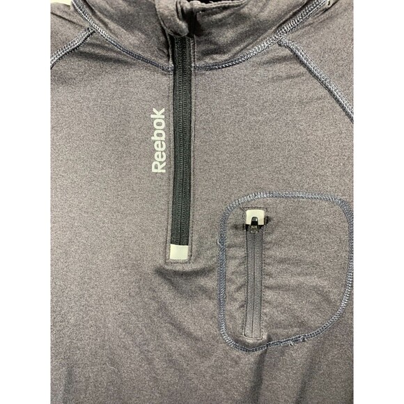 Reebok Medium (M) Grey Long Sleeve Thumb Holes 1/4 Zip Chest Pocket Reflective - Picture 2 of 10